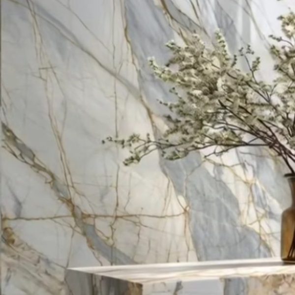 Calacatta Murano marble showcases its signature soft gray veining on a bright white surface.