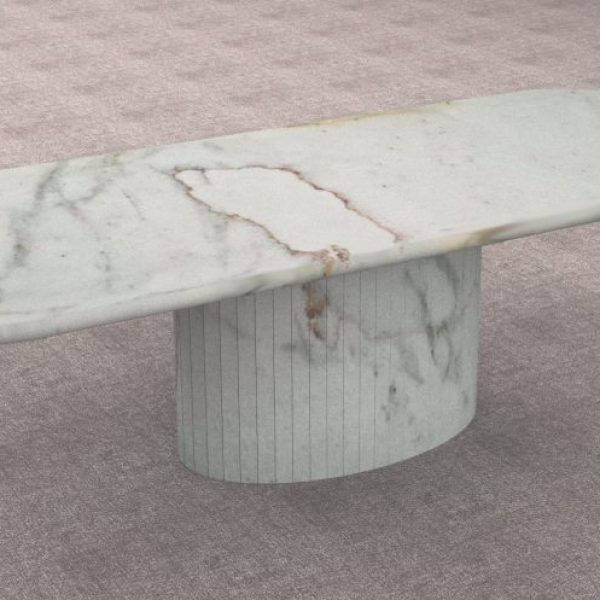 Bring sophistication to your space with the Calacatta Murano marble table, featuring striking gray veining on a pristine white surface.